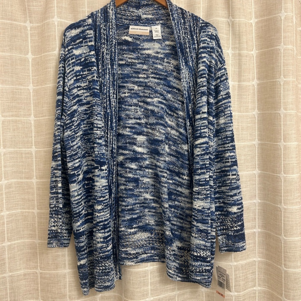 NWT Alfred Dunner Blue and White Cardigan Sweater 2X